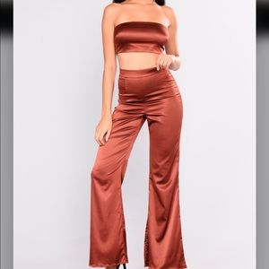 Fashion Nova Bronze Satin Set